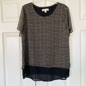 Michael Kors Women's Black and Tan Layered Blouse Size L